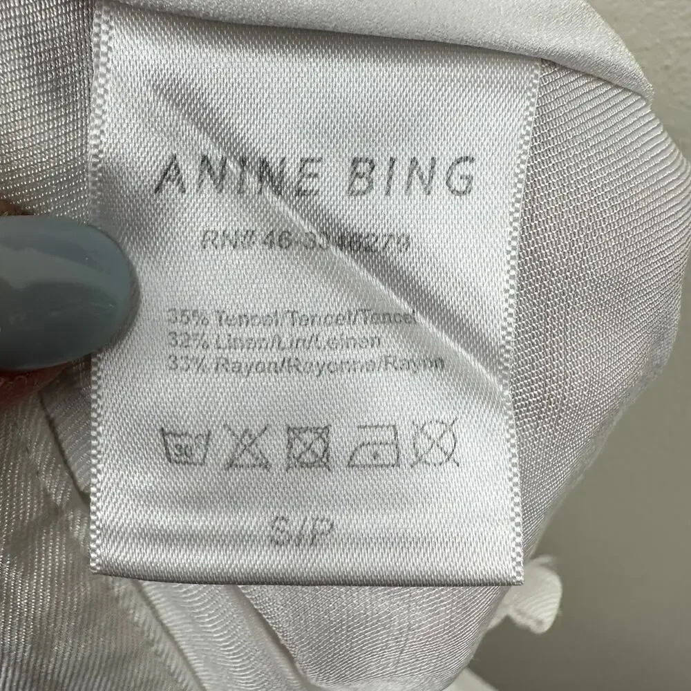 Anine Bing Carla Pants Wide Leg High Rise Trousers Linen Blend White S Luxury